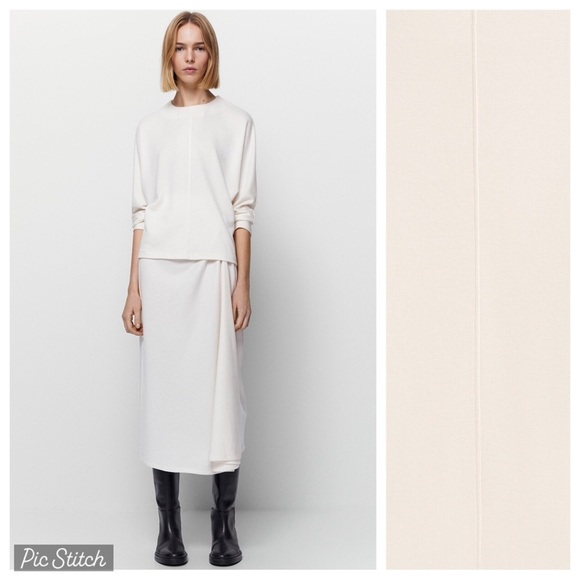 NWT. Massimo Dutti Cream Lyocell/Wool Blend Batwing Sleeves Top. Size L. - Picture 1 of 6